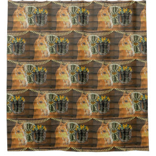 Rustic Horse Sunflowers Wagon Wheel Cowboy Boots Shower Curtain