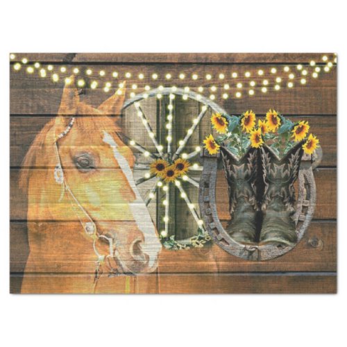 Rustic Horse Sunflowers Wagon Wheel Cowboy Boots Tissue Paper