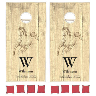 Rustic Horse Vintage Family Monogram Farmhouse Cornhole Set