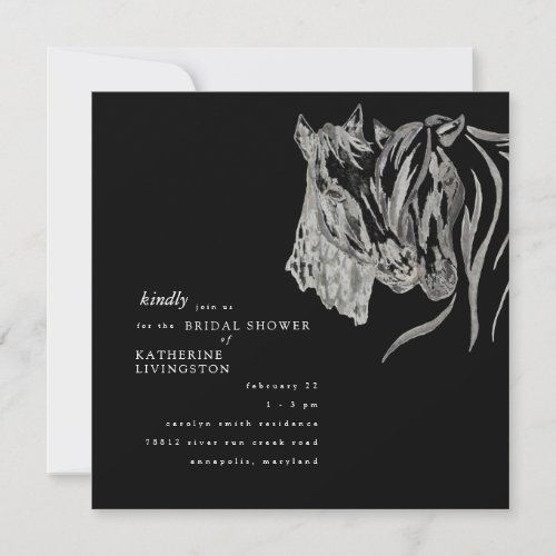 Rustic Horses Nuzzling BW Square Bridal Shower Invitation