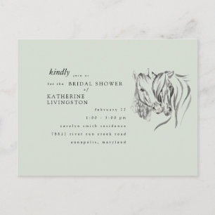Rustic Horses Nuzzling Sage Bridal Shower Postcard