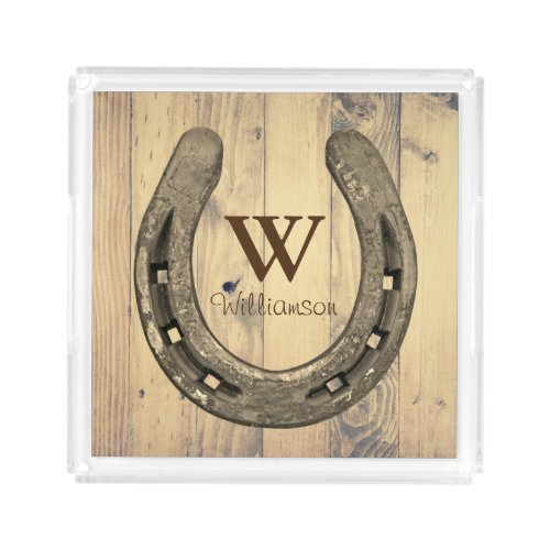 Rustic Horseshoe  Barn Wood Planks Acrylic Tray