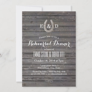 Rustic Horseshoe Barn Wood Rehearsal Dinner Invitation