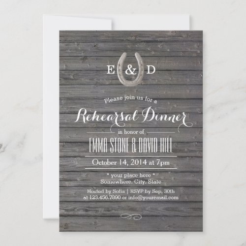 Rustic Horseshoe Barn Wood Rehearsal Dinner 5x7 Paper Invitation Card