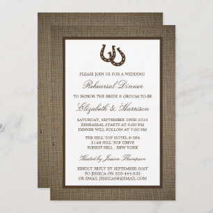 Rustic Horseshoe Branch Burlap Rehearsal Dinner Invitation
