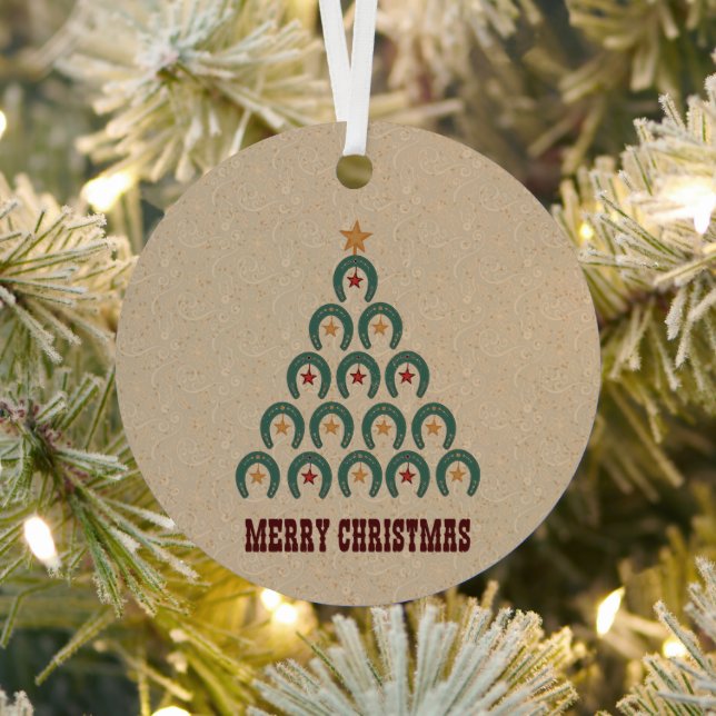 Rustic Horseshoe Christmas Tree Metal Ornament (Insitu)