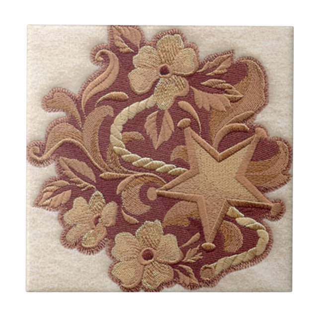 rustic horseshoe cowboy western country floral ceramic tile (Front)
