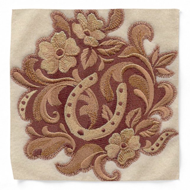 rustic horseshoe cowgirl western country floral bandana (Front)