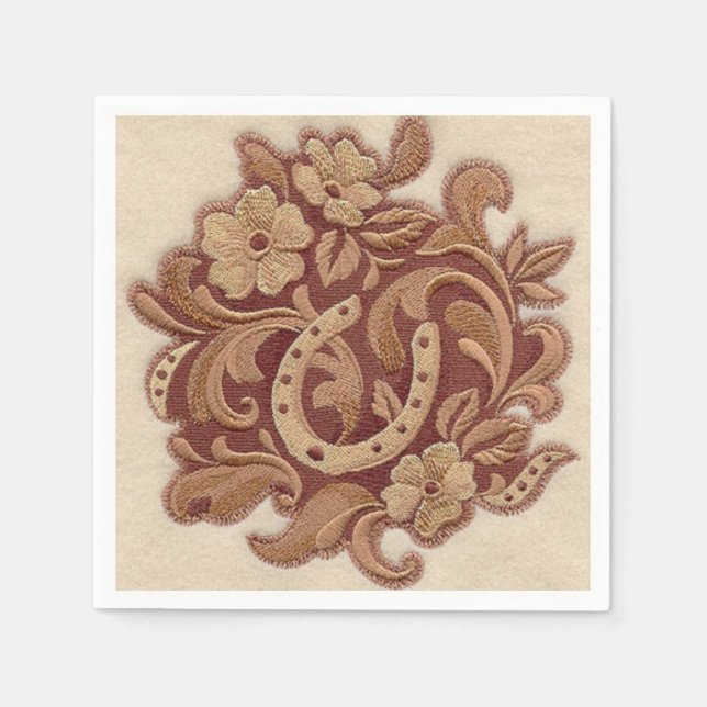 rustic horseshoe cowgirl western country floral paper napkins (Front)