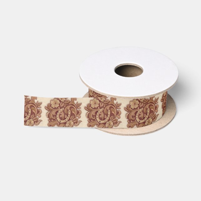 rustic horseshoe cowgirl western country floral satin ribbon (Spool)