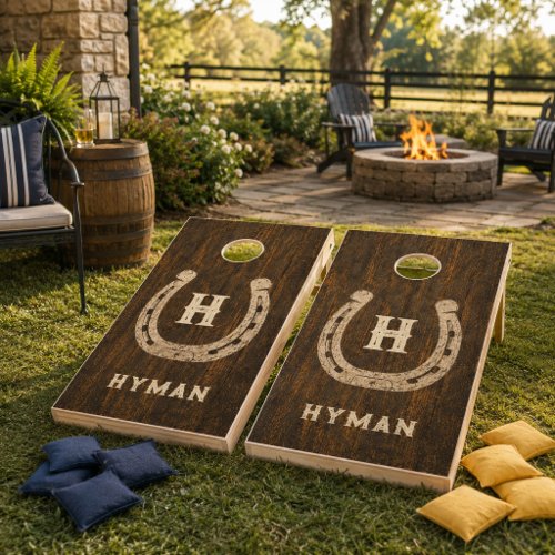Rustic Horseshoe Custom Family Name Ranch Cornhole Set