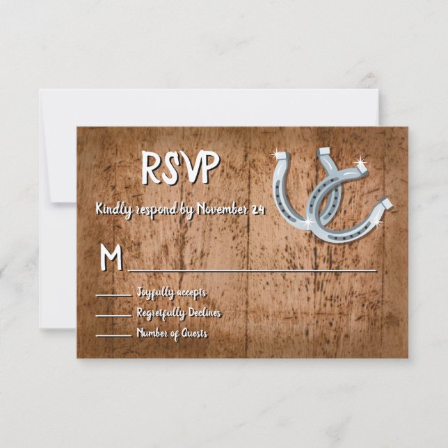 Rustic Horseshoe Lucky in love RSVP Card (Front)