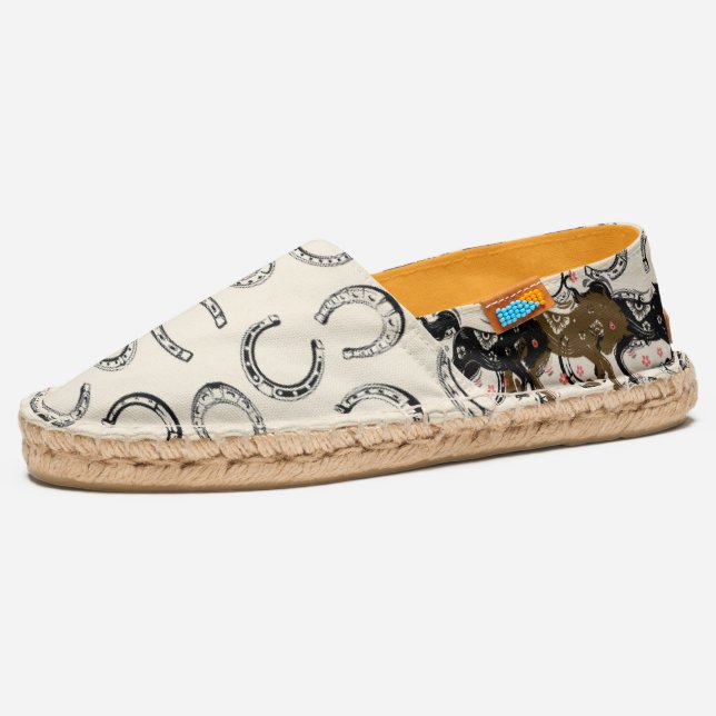 Rustic Horseshoe Pattern with  Horse Accent Espadrilles (Left)
