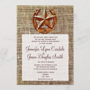 Rustic Horseshoe Star Burlap Wedding Invitations