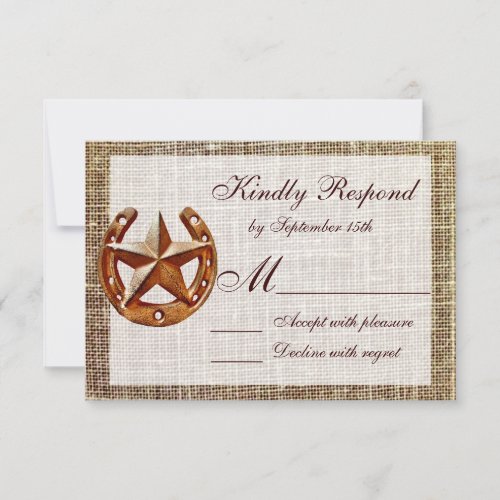 Rustic Horseshoe Star Burlap Wedding RSVP Cards
