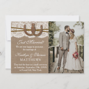 Rustic Horseshoe Wedding Photo Marriage Announcement