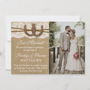 Rustic Horseshoe Wedding Photo Marriage Announcement