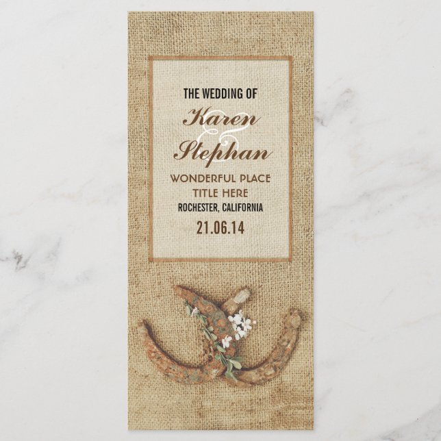 Rustic horseshoe wedding programs (Front)
