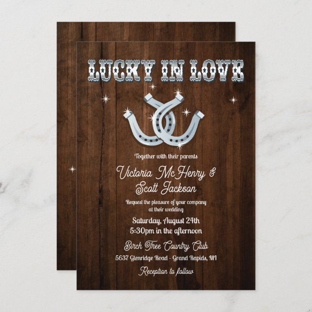 Rustic Horseshoe Western  Wedding Invitations (Front/Back)