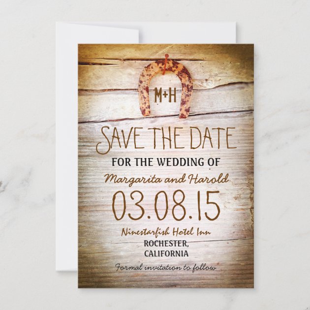 Rustic Horseshoe Wood Save The Date Cards