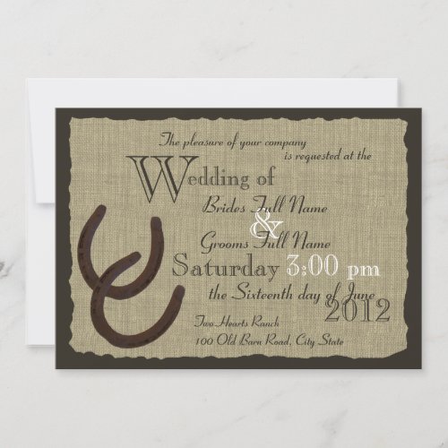 Rustic Horseshoes and Burlap Wedding Announcements