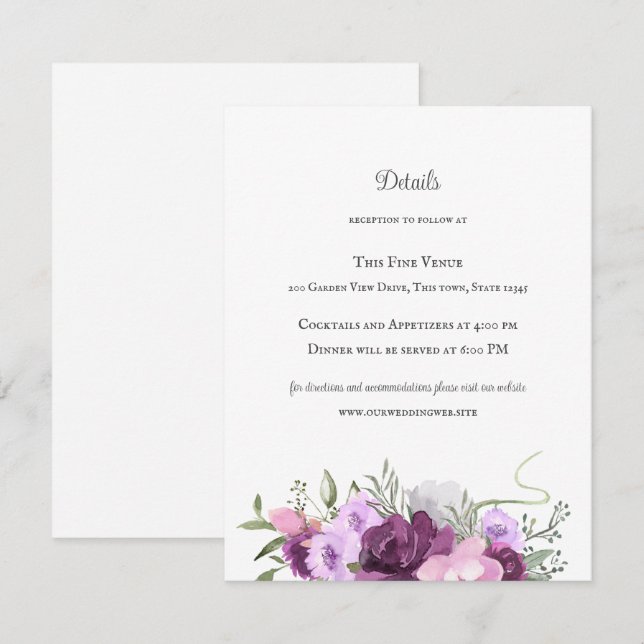 Rustic Horseshoes and Flowers Purple Invitation (Front/Back)