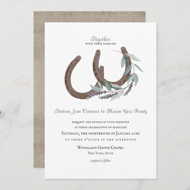 Rustic Horseshoes and Lavender Invitation (Front/Back)