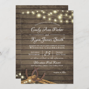 Rustic Horseshoes and Rope Barn Wood and Lights Invitation