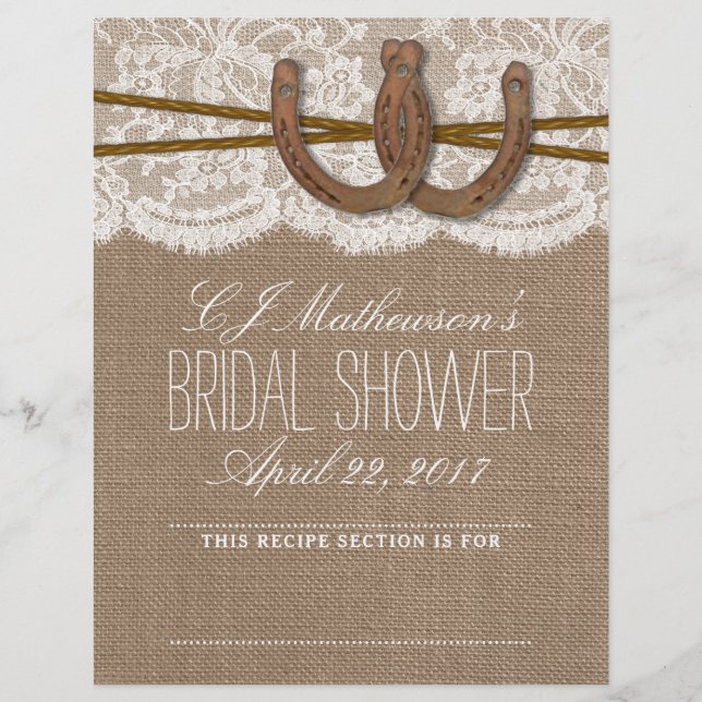 Rustic Horseshoes Bridal Shower Recipe Dividers (Front)