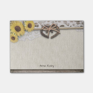 Rustic Horseshoes Burlap Lace Sunflowers Wedding Post-it Notes