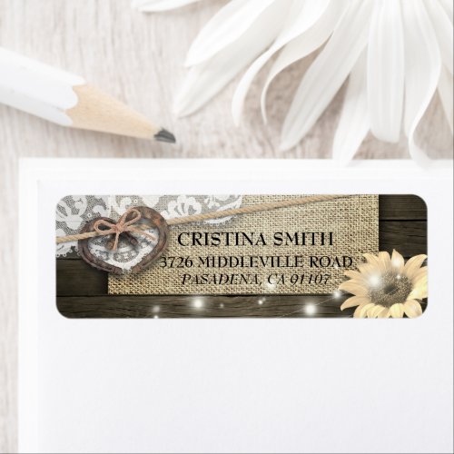 Rustic Horseshoes Burlap Lace Sunflowers Weddings  Label