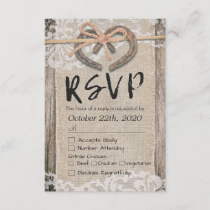 Rustic Horseshoes Burlap Lace Wedding RSVP Reply