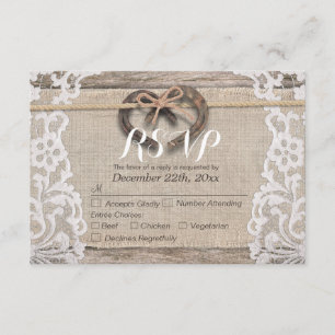 Rustic Horseshoes Burlap Lace Wedding RSVP Reply Card