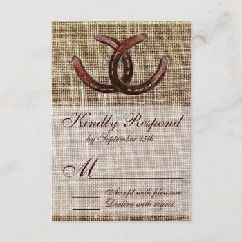 Rustic Horseshoes Burlap Print Wedding Rsvp Cards by RusticCountryWedding at Zazzle