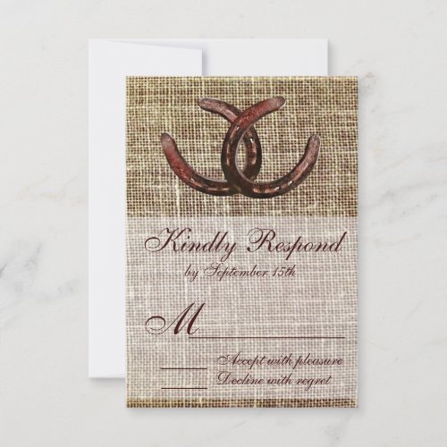 Rustic Horseshoes Burlap Print Wedding RSVP Cards