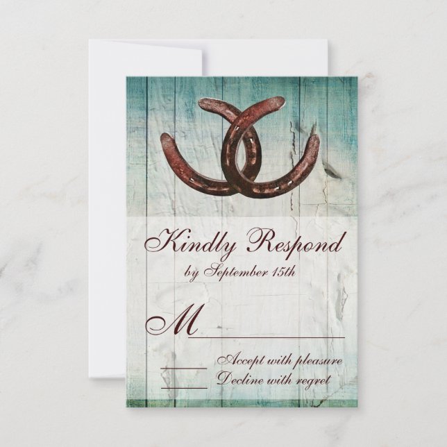 Rustic Horseshoes Country Style Wedding RSVP Card (Front)