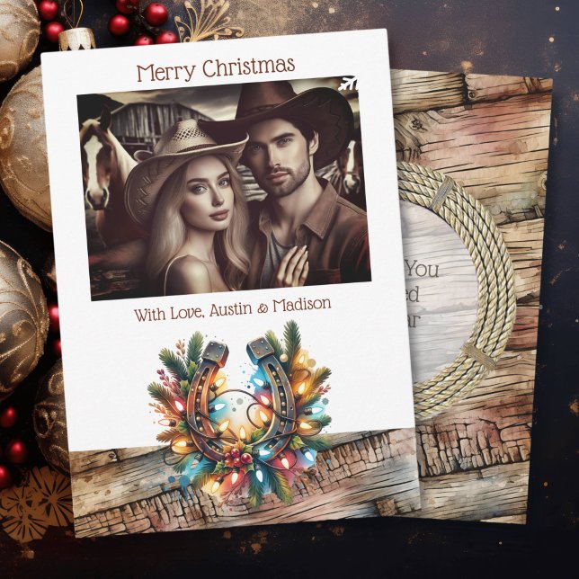 Rustic Horseshoes Country & Western Personalized Holiday Card (Creator Uploaded)
