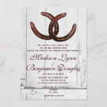 Rustic Horseshoes Country Wood Wedding Invitations