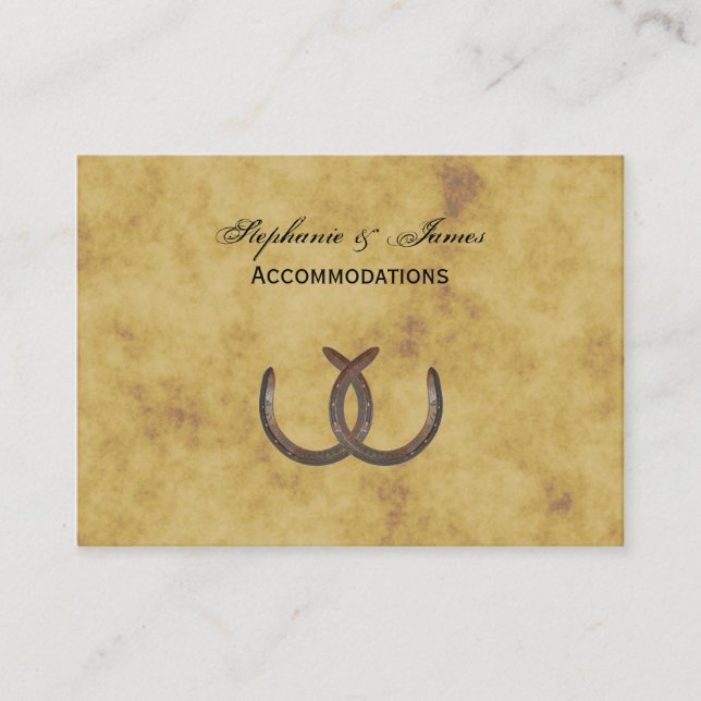 Rustic Horseshoes Distressed BG Accommodations Enclosure Card (Front)