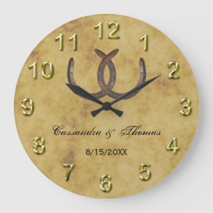 Rustic Horseshoes Distressed BG Large Clock