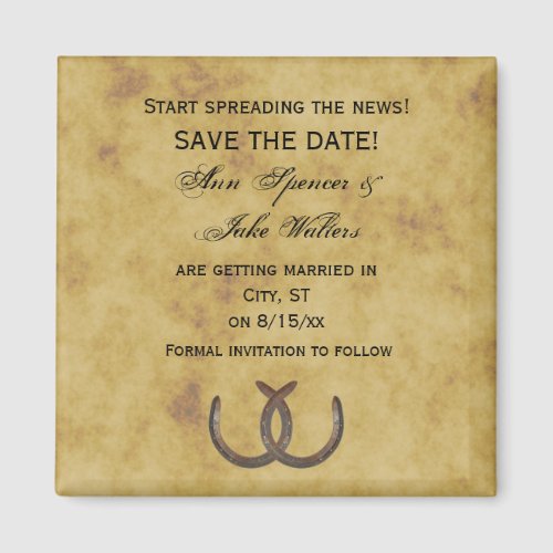 Rustic Horseshoes Distressed BG Save the Date Magnet