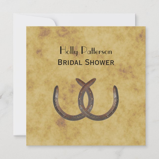 Rustic Horseshoes Distressed BG SQ Bridal Shower Invitation (Front)