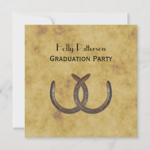 Rustic Horseshoes Distressed BG SQ Graduation Invitation