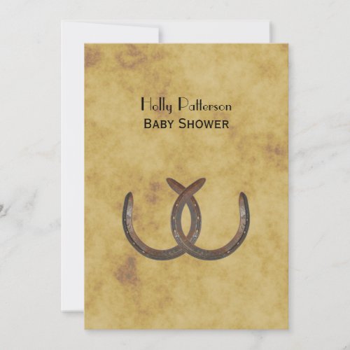Rustic Horseshoes Distressed BG V Baby Shower Invite