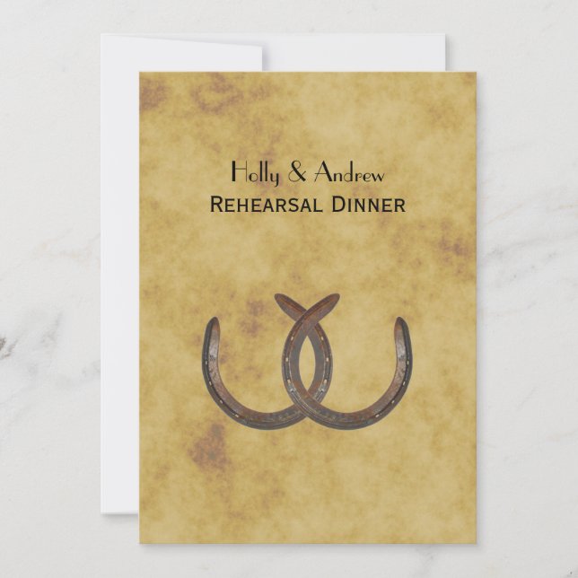 Rustic Horseshoes Distressed BG V Rehearsal Din Invitation (Front)