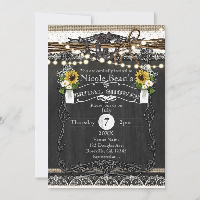 Rustic Horseshoes & Flowers Country BRIDAL SHOWER Invitation (Front)