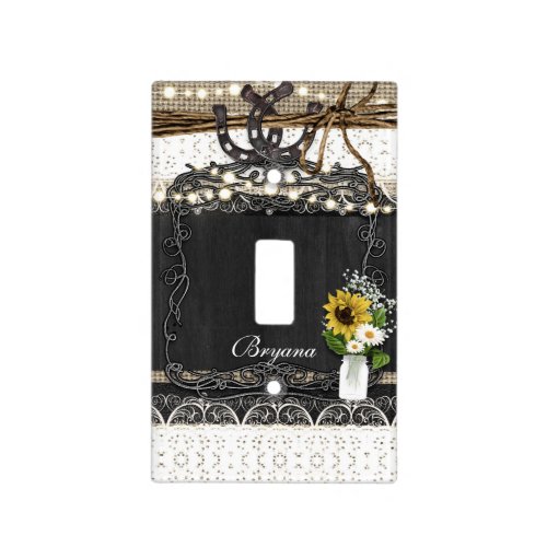 Rustic Horseshoes  Flowers Country Light Switch