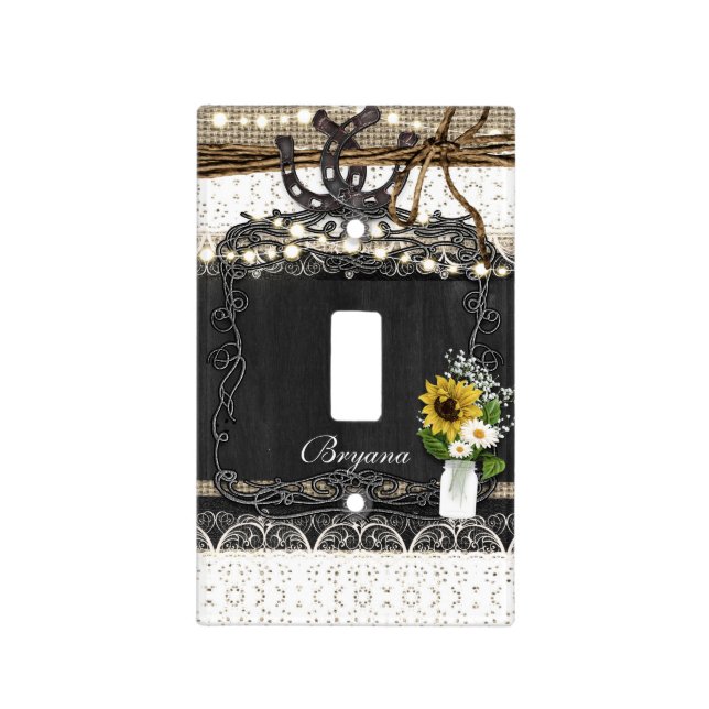 Rustic Horseshoes & Flowers Country Light Switch Cover (Front)