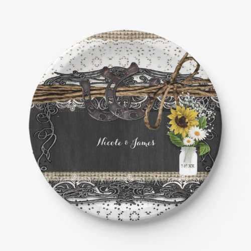 Rustic Horseshoes  Flowers Country Wedding Plates