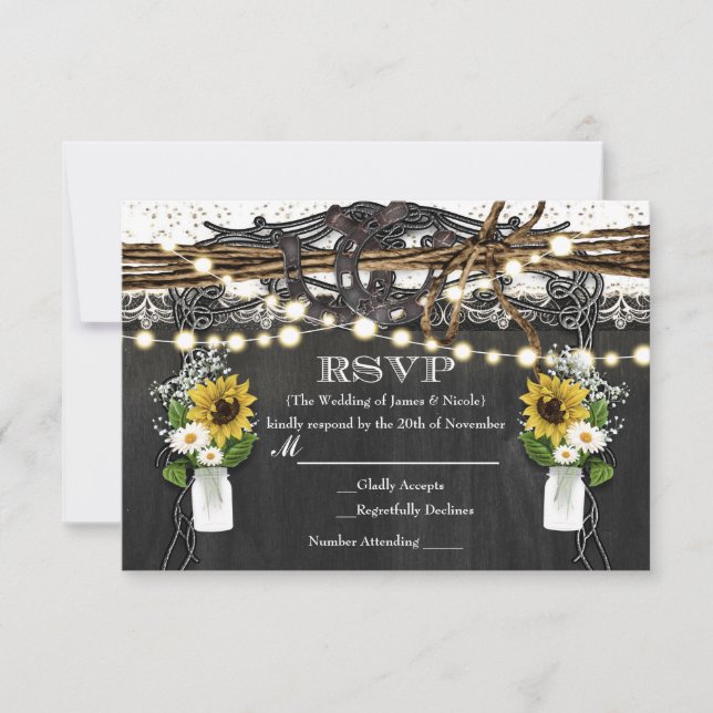 Rustic Horseshoes & Flowers Country Wedding RSVP (Front)